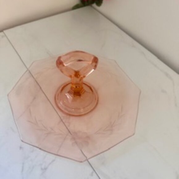 Vintage Pink‎ Depression Glass Octagonal Platter with Etched Cornflower Design - Picture 5 of 6
